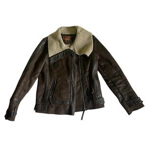 Faux Shearling Leather Jacket - Small
